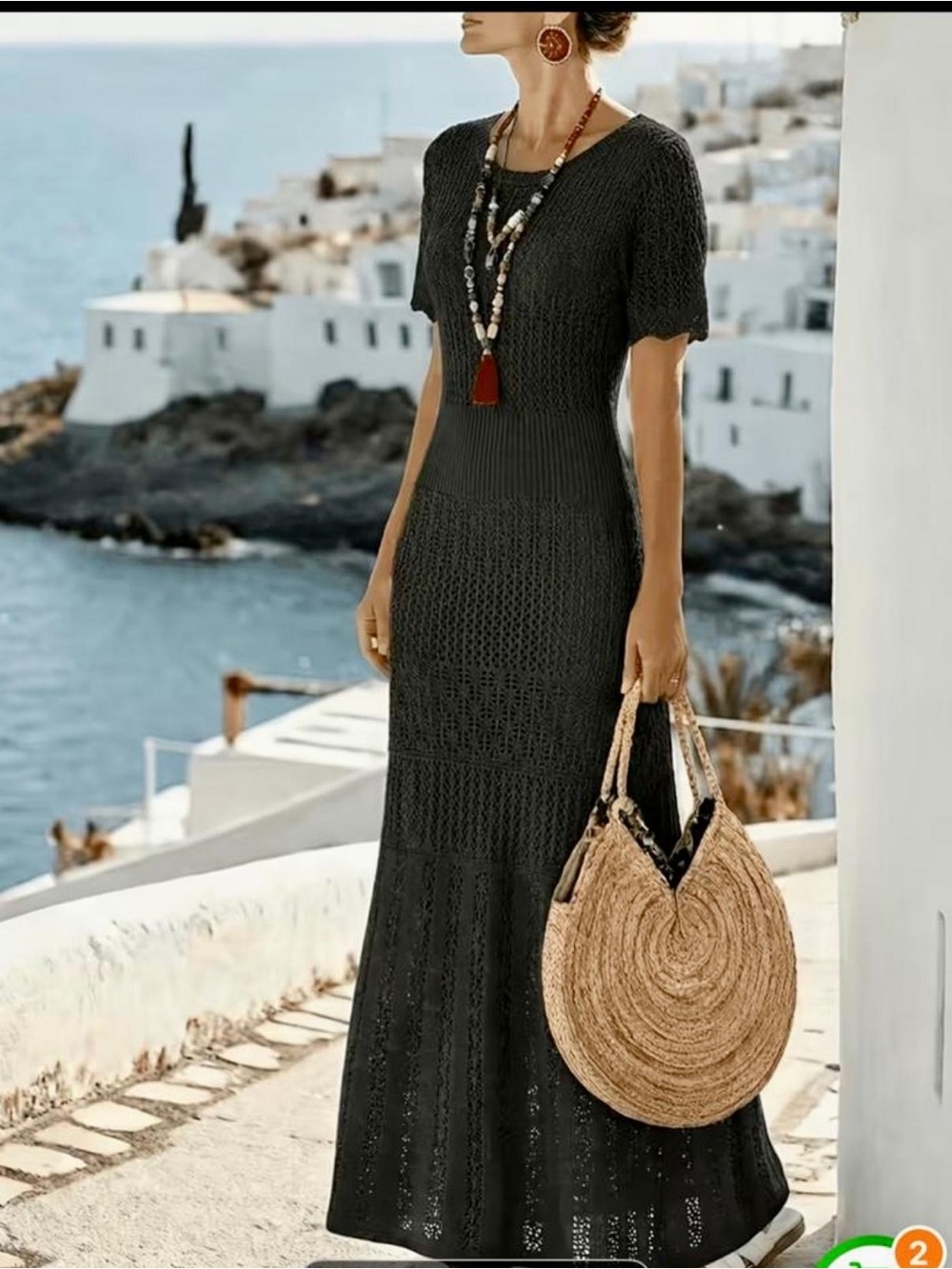 Sleeve Knit Maxi Dress in Black